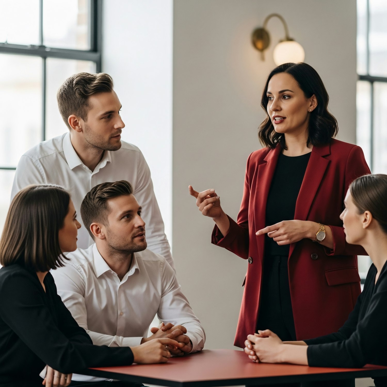 A transformational leader actively inspiring and motivating their sales team, fostering a sense of shared purpose and ambition.