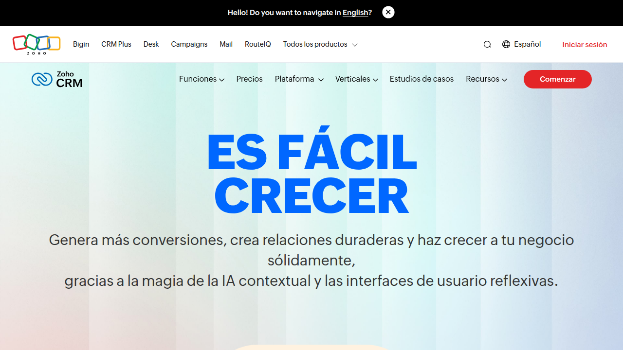 A screenshot of Zoho CRM's interface, highlighting its suitability for businesses that need scalable solutions.