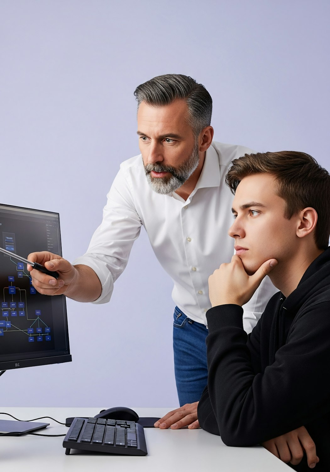 A mentor provides guidance to a mentee, helping them navigate challenges and develop essential sales leadership skills.