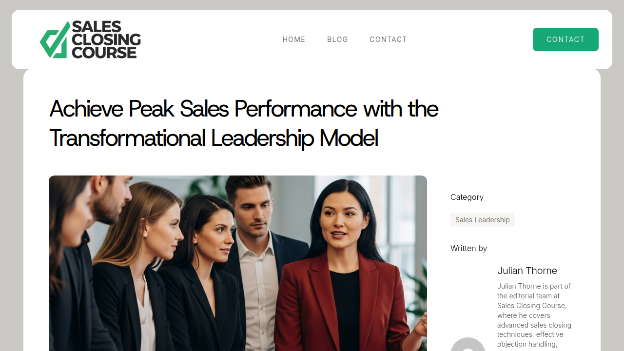 Screenshot of an article discussing the Transformational Leadership Model, a complementary resource for sales leadership development.