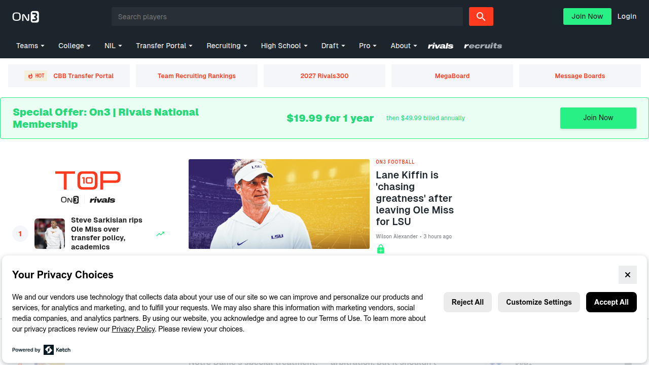 A screenshot of the On3.com homepage, representing the specialized staffing and recruitment firm discussed in the article.