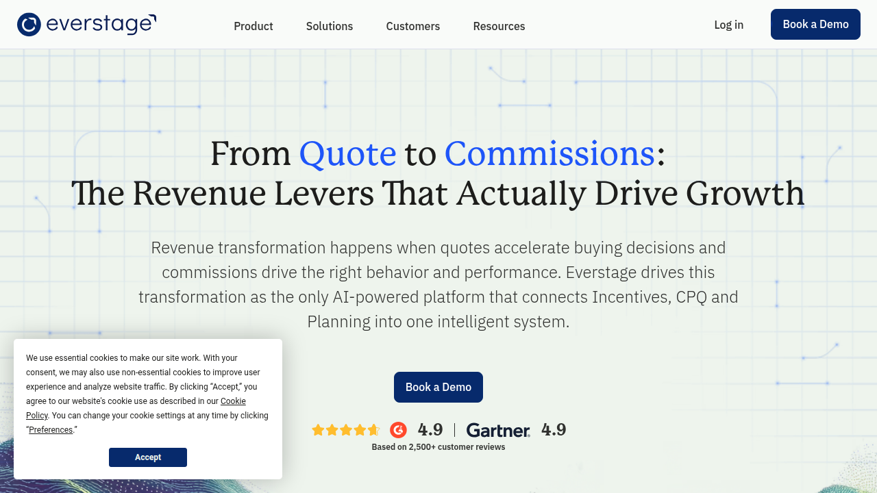 Screenshot of the Everstage.com homepage, a sales compensation management platform, cited for sales compensation statistics and salary benchmarks.