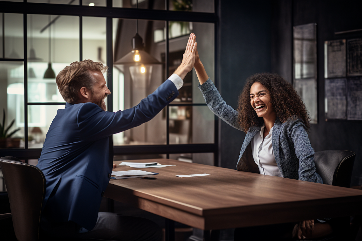 A sales professional reacting positively to news of a job offer or successful placement, symbolizing the benefits of agency partnership.