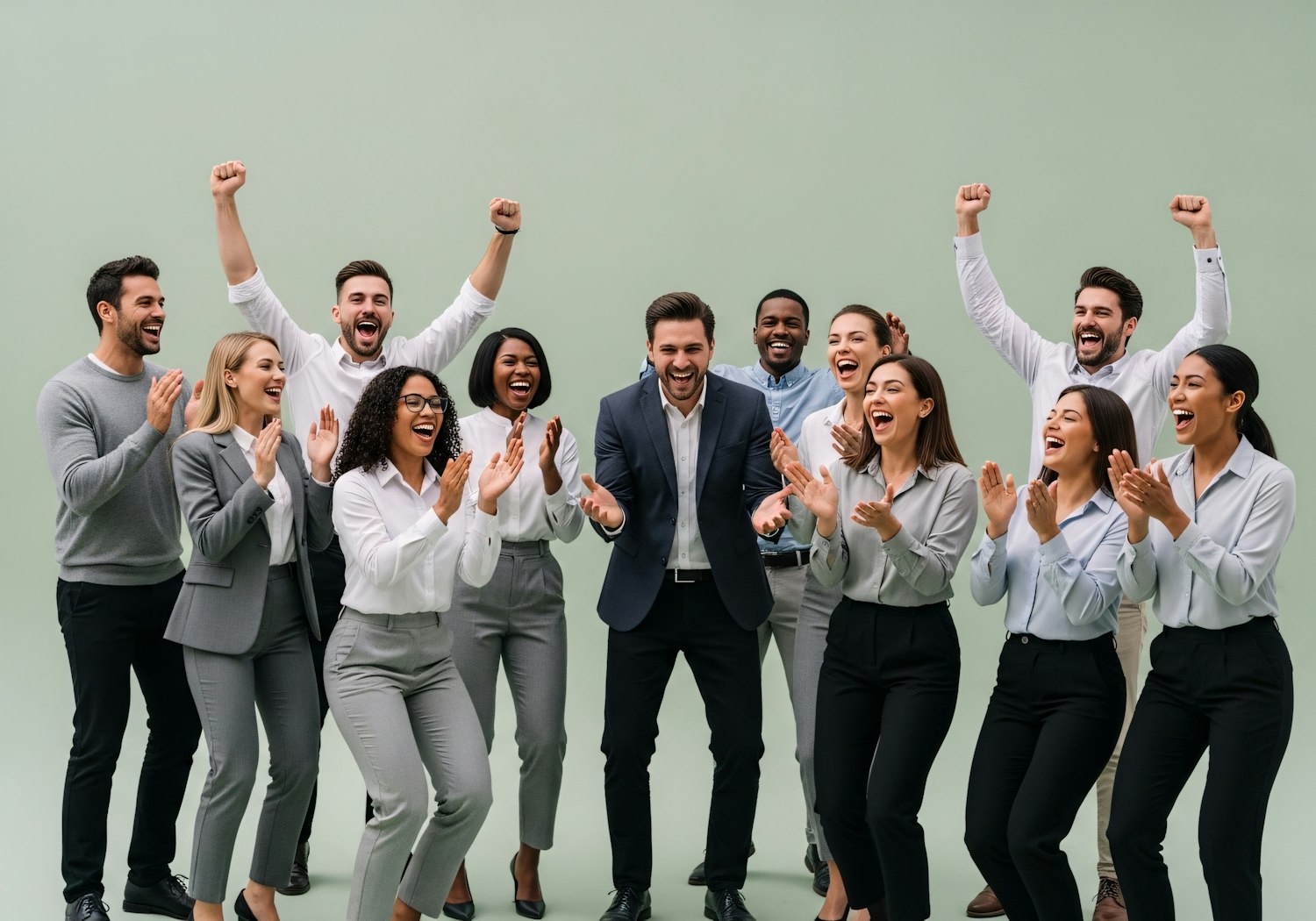 A diverse group of sales professionals collaborating in a modern office environment, representing the multilingual talent pool in Dubai.